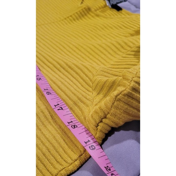 ALFANI Women Gold Ribbed-knit Crewneck Sweater Top Button Sleeve Detail Large - Picture 5 of 7